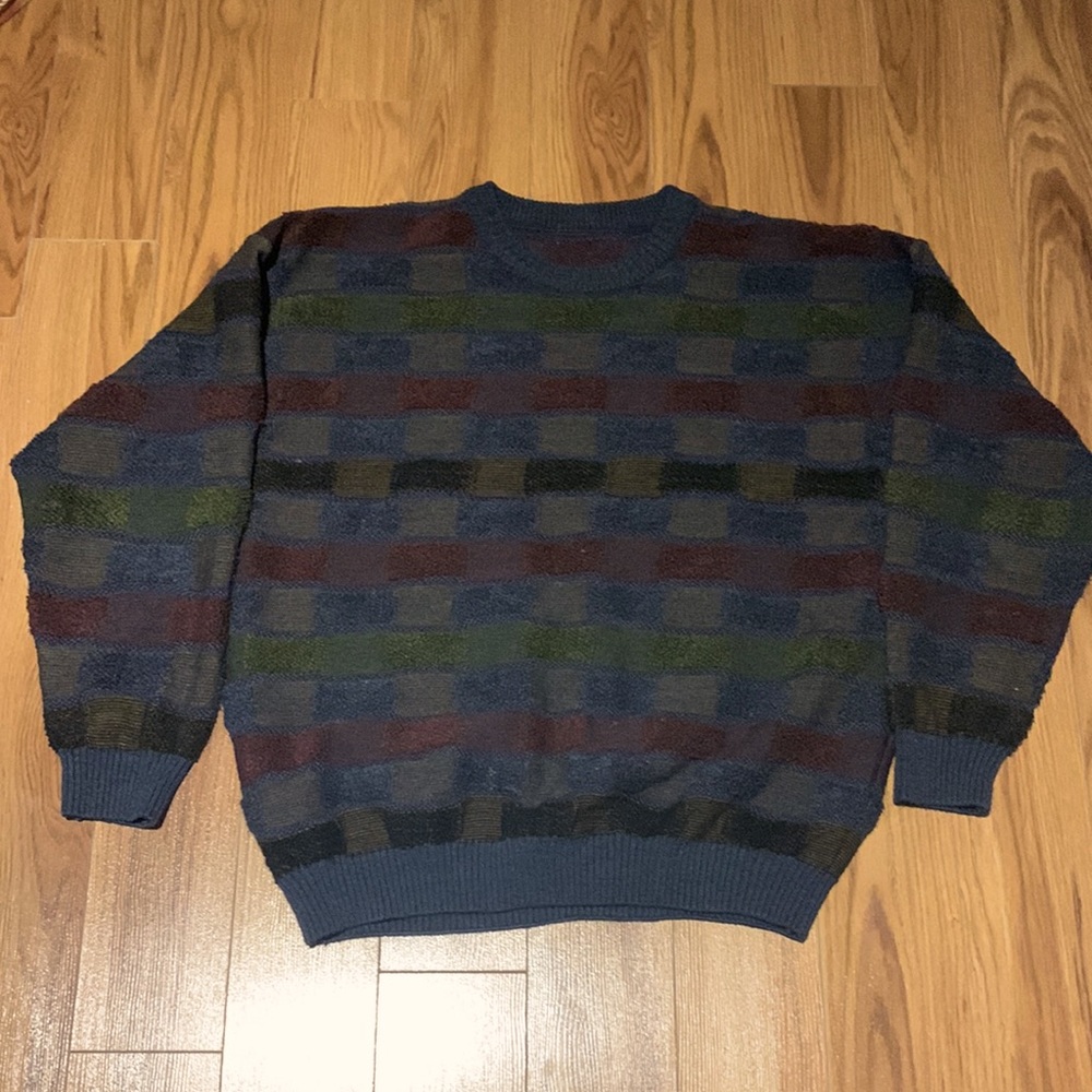 Vintage Knit Sweater | Thrifted | Muted colours (Green, Red, Brown, Blue)